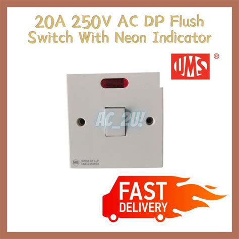 UMS 20A 250V AC DP Flush Switch With Neon Indicator Water Heater Switch