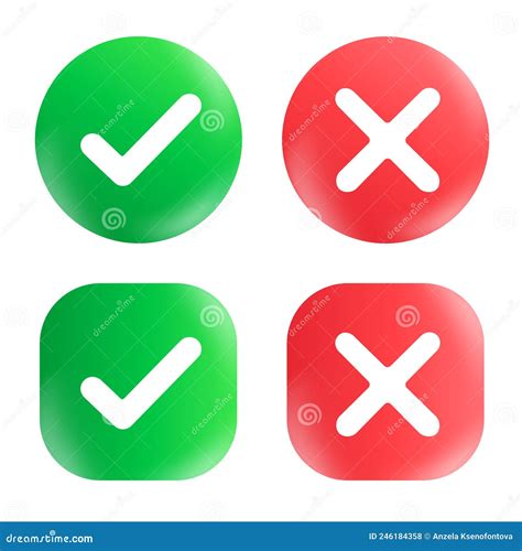 Tick And Cross Signs Green Checkmark OK And Red X Icons Isolated On