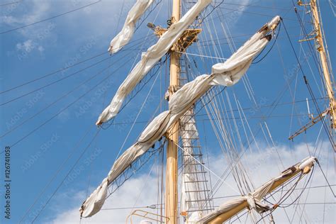 Tall Ship Rigging Mast Detail Vintage Sailing Ship Mast And Tackle And