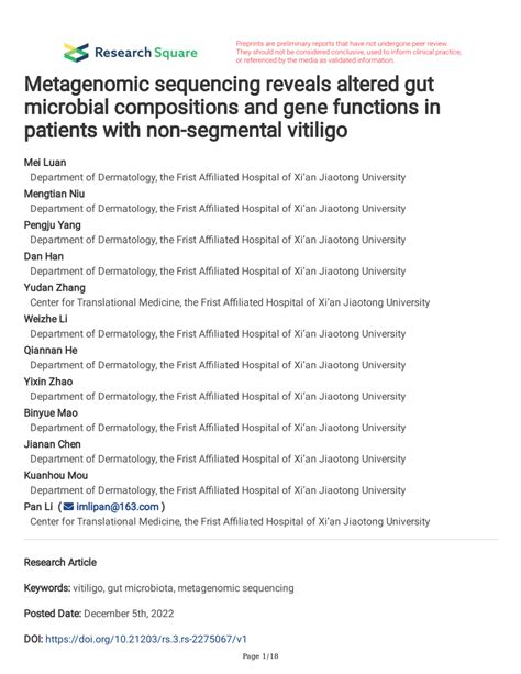 PDF Metagenomic Sequencing Reveals Altered Gut Microbial Compositions