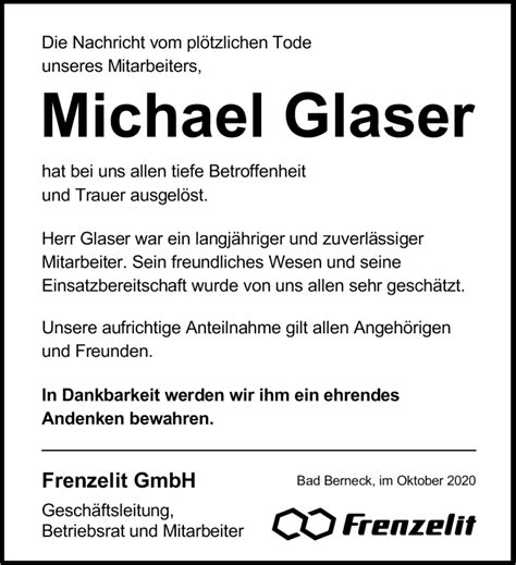 Traueranzeigen Von Michael Glaser Nordbayerischer Kurier