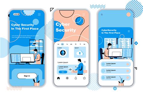 Cyber Security Concept Onboarding Screens For Mobile App Templates