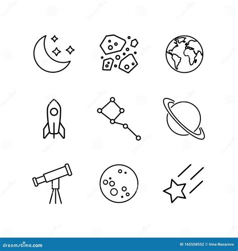 Iconos De Conjuntos De Astronomía Estilo Lineal Fondo Aislado