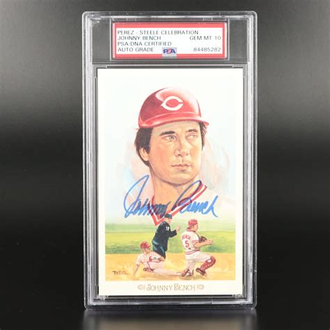 1989 Johnny Bench Signed Perez Steele Graded PSA GEM-MT 10 Baseball ...