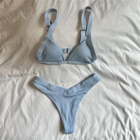 Baby Blue Textured Thong Bikini Very Cheeky Depop