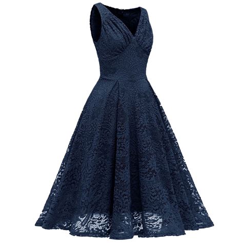 Bigersell A-line Dresses Women V-Neck Lace Color Block Draped Patchwork