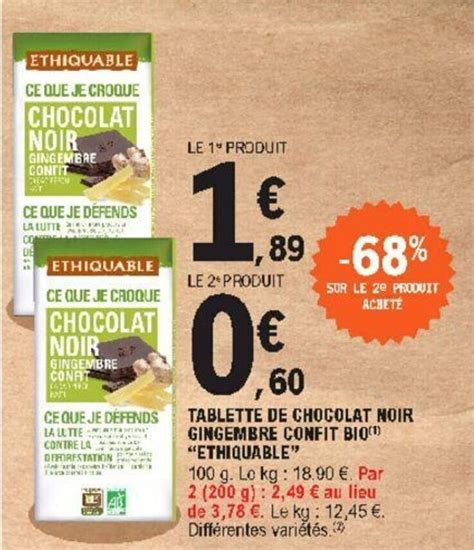 Promo Tablette De Chocolat Noir Gingembre Confit Bio Chez E Leclerc