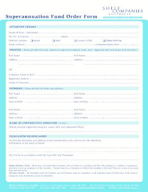 Fillable Online Superannuation Fund Order Form Shelf Companies