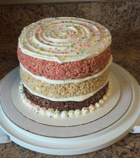 Rice Krispy Cake Chocolate Vanilla And Strawberry Layers