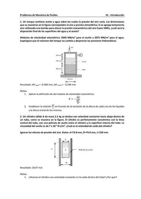 Bolet N Mec Nica De Fluidos Para Ingenier A Biom Dica Un Tanque