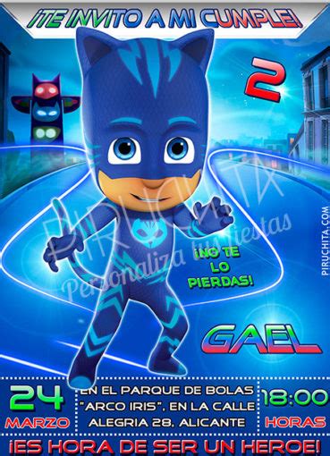 Invitación cumpleaños PJ Masks 06 Digital Imprimible Piruchita