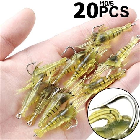 5 10 15 Pcs Soft Simulation Shrimp Prawn Lure Hook Crankbaits Fishing