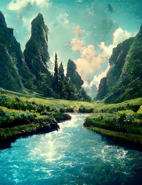 Premium Photo River Running Through A Lush Green Forest Generative Ai