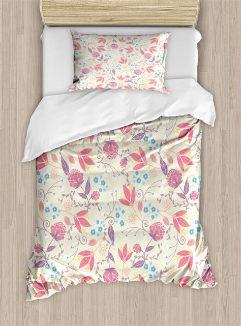 Pastel Duvet Cover Set Fresh Spring Field Gardening Plants Flowers