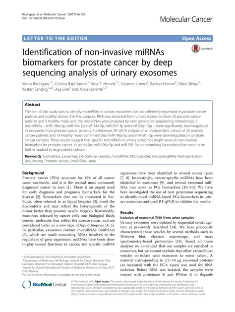 Pdf Identification Of Non Invasive Mirnas Biomarkers For Prostate