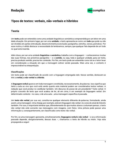 O Que É Textos Verbais E Não Verbais - Textos Verbais, Não Verbais e Híbridos | PDF | Comunicação não verbal ...