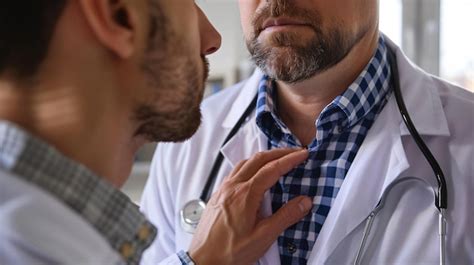 Endocrinologist Examining Thyroid Gland Of Patient At Hospital