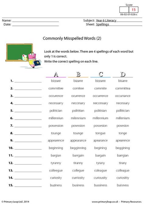 100 Commonly Misspelled Words Worksheet