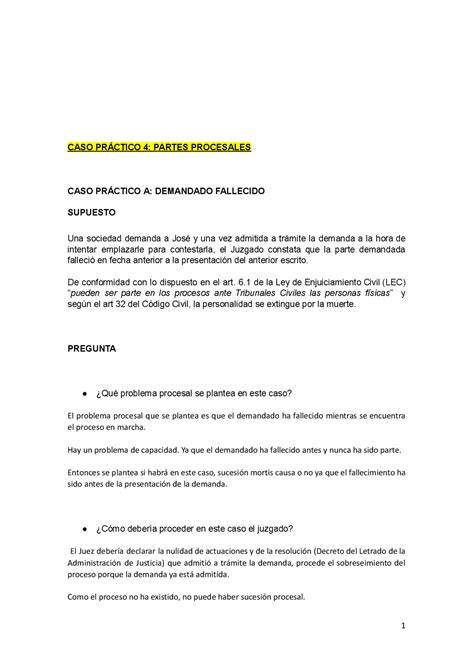 Pr Cticas Derecho Procesal Civil Ejercicios De Derecho Procesal Civil