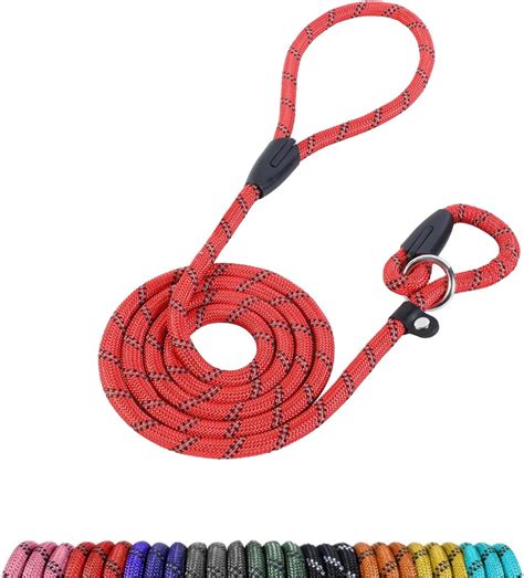 Loutep Slip Lead For Dogs 18m Red Rope Dog Lead With Reflective