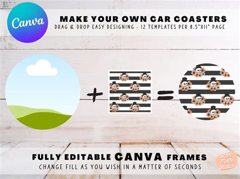 Make Your Own Car Coasters On Canva Editable Canva Element Etsy