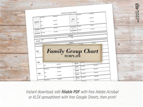 Family Group Chart Digital, Printable, Fillable PDF and XLSX ...