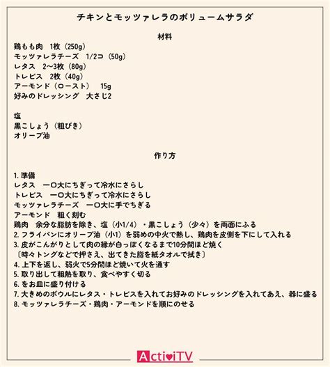 【きょうの料理】『チキンとモッツァレラのボリュームサラダ』市瀬悦子さん・福原遥さんのレシピ・作り方 Activitv