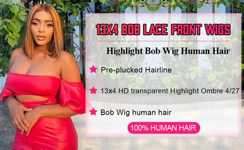 Amazon 13x4 HD Honey Blonde Bob Wig Human Hair 180 Density Highlight Ombre Lace Front Wig