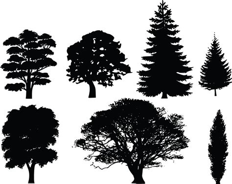 Free Clipart Of 7 Tree Silhouettes