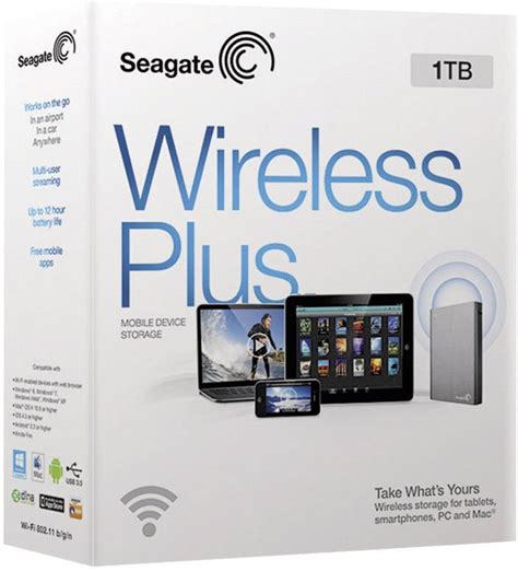 Seagate Wireless Plus 1 TB Wi-Fi HDD Wi-Fi 802.11 b/g/n, USB 3.2 1st ...