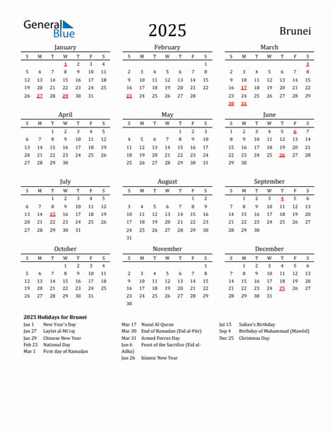 2025 Brunei Calendar With Holidays