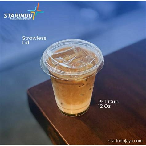 Jual Satu Set Gelas Cup Pet Oz Datar Dan Tutup Cup Lid Strawless