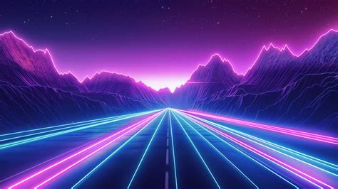 B Synthwave Retrowave Street Road Neon Lights K Wallpaper