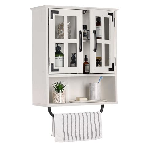 Rustown Wood Wall Storage Cabinet With Cross Glass Doors Farmhouse