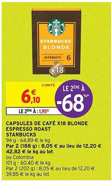 Promo Capsules De Café X Blonde Espresso Roast Starbucks chez Intermarché iCatalogue fr
