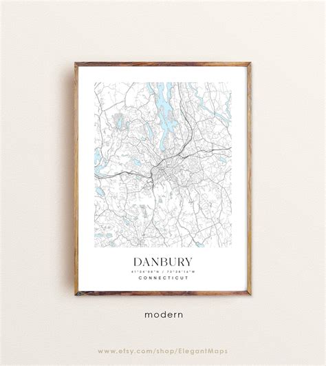 Danbury Connecticut Map Danbury CT Map Danbury City Print - Etsy