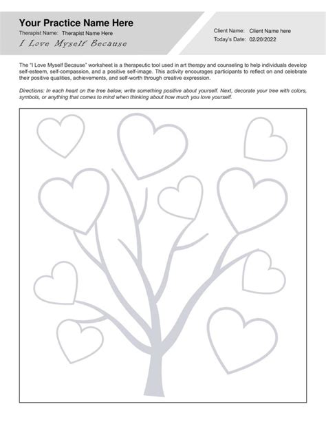 Art Therapy I Love Myself Because Worksheet Editable Fillable