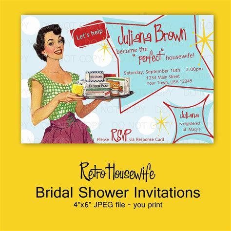 Printable Diy Retro Housewife Theme Bridal Shower Party Invitations