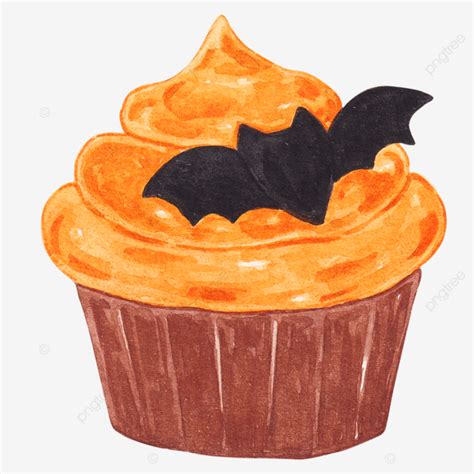 Cupcake Halloween Watercolor Illustration Design Vector Cupcake Halloween Bat Png And Vector