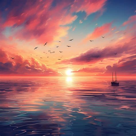 Premium Photo Tranquil Sunset Over Tropical Beach Painting