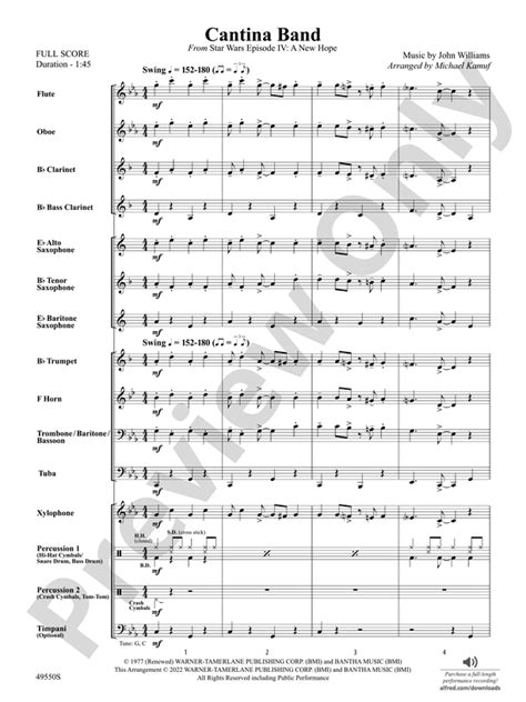 Cantina Band: Concert Band Conductor Score & Parts: John Williams ...