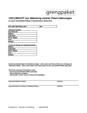 Grenzpaket Vollmacht Fill Online Printable Fillable Blank Pdffiller