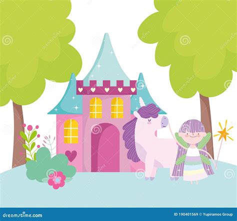 Castle Magic Fairy Tale Building With Red Flags Vector