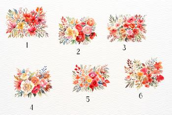 Red Watercolor Flowers Bouquets By Aneta Design TPT