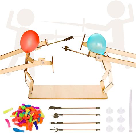 Balloon Bamboos Man Battle Handmade Wooden Fencing Puppets With