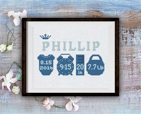 Baby Boy Cross Stitch Birth Announcement Emboidery Design New Etsy