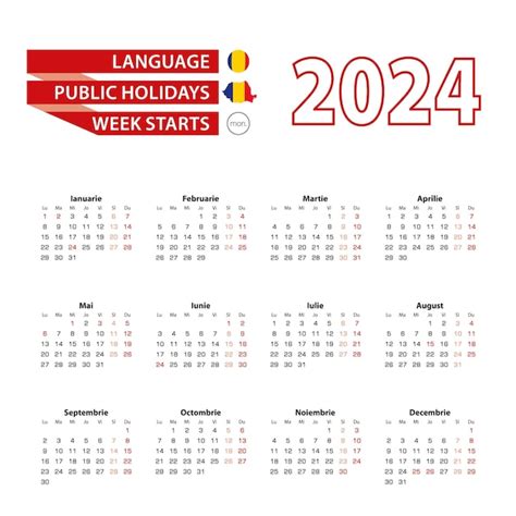 Premium Vector Calendar 2024 In Romanian Language With Public