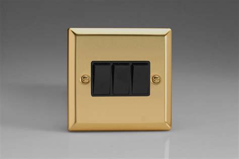 Varilight Classic 3 Gang 10a 1 Or 2 Way Rocker Switch Black Victorian Brass Black Rockers The