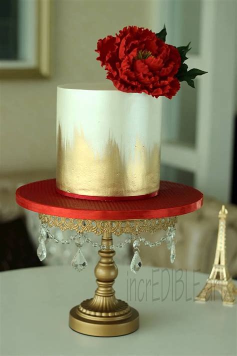 White And Gold Cake Red Flower Red Birthday Cakes Elegant Birthday