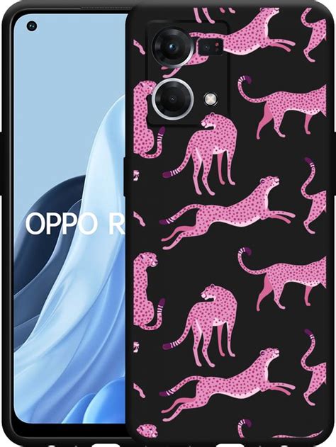 Oppo Reno7 Hoesje Zwart Roze Cheeta S Bol